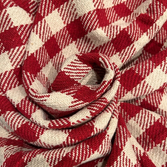 Checked Pom Pom Blanket Cotton Throw TAN Farmhouse Cabin Cottagecore